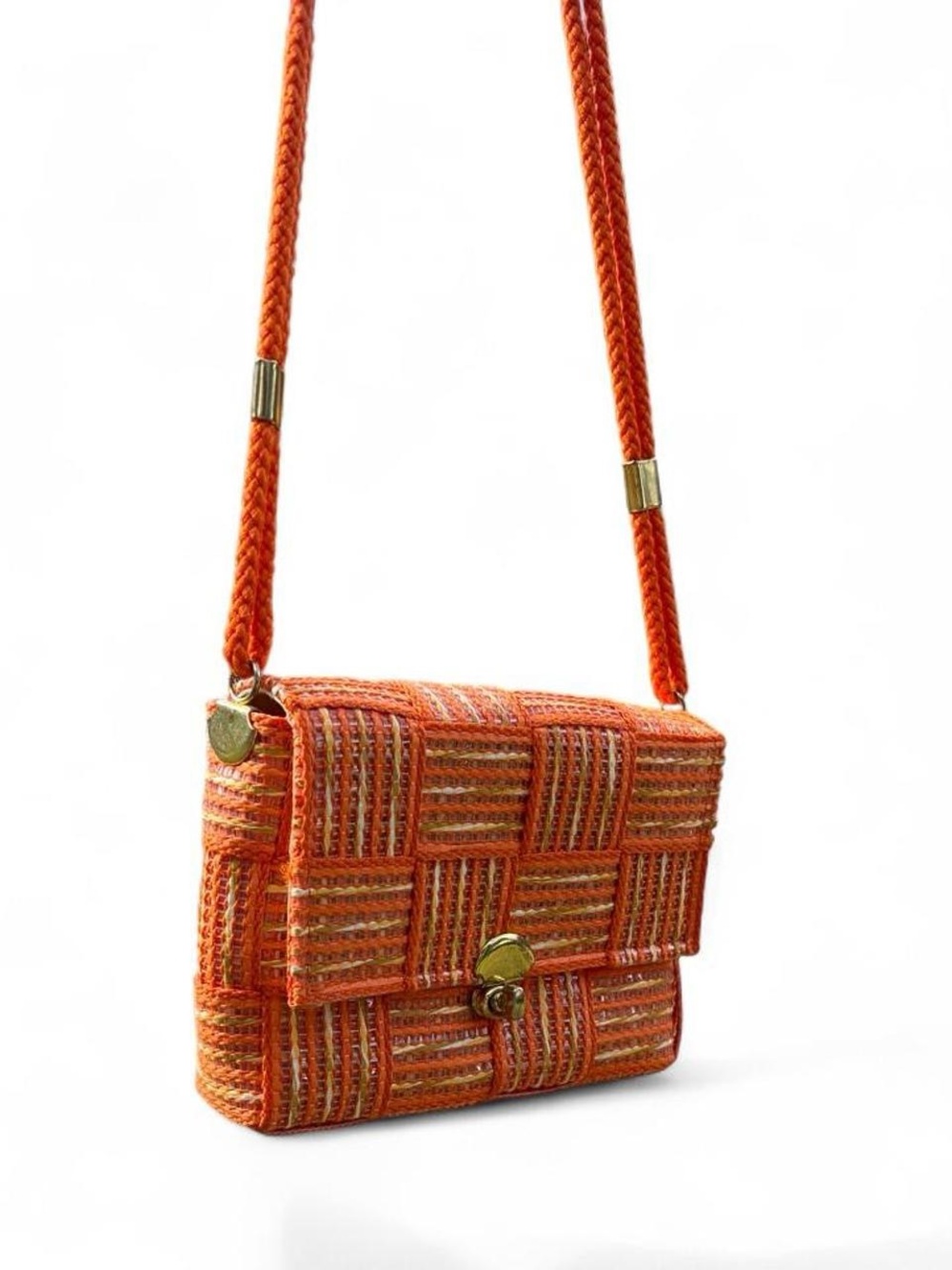 warren reed made in italy woven orange box crossbody bag